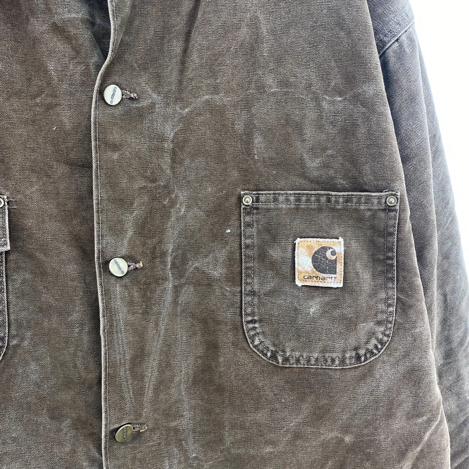 Carhartt Logo Canvas Brown Vintage Button Up Blanket Lined Jacket Size XXXL