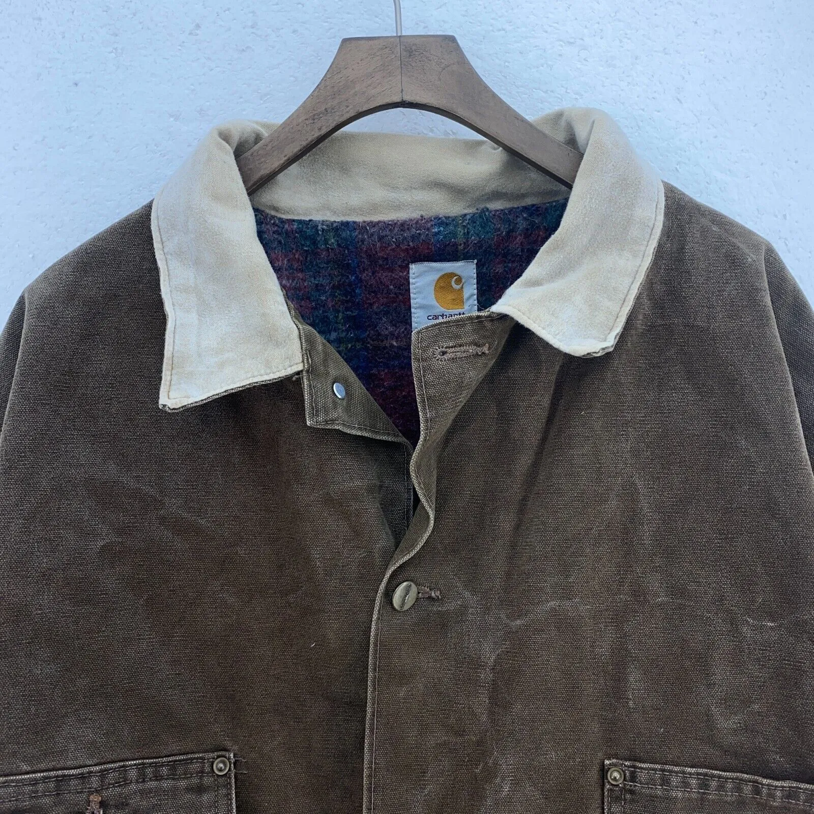 Carhartt Logo Canvas Brown Vintage Button Up Blanket Lined Jacket Size XXXL