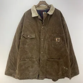 Carhartt Logo Canvas Brown Vintage Button Up Blanket Lined Jacket Size XXXL