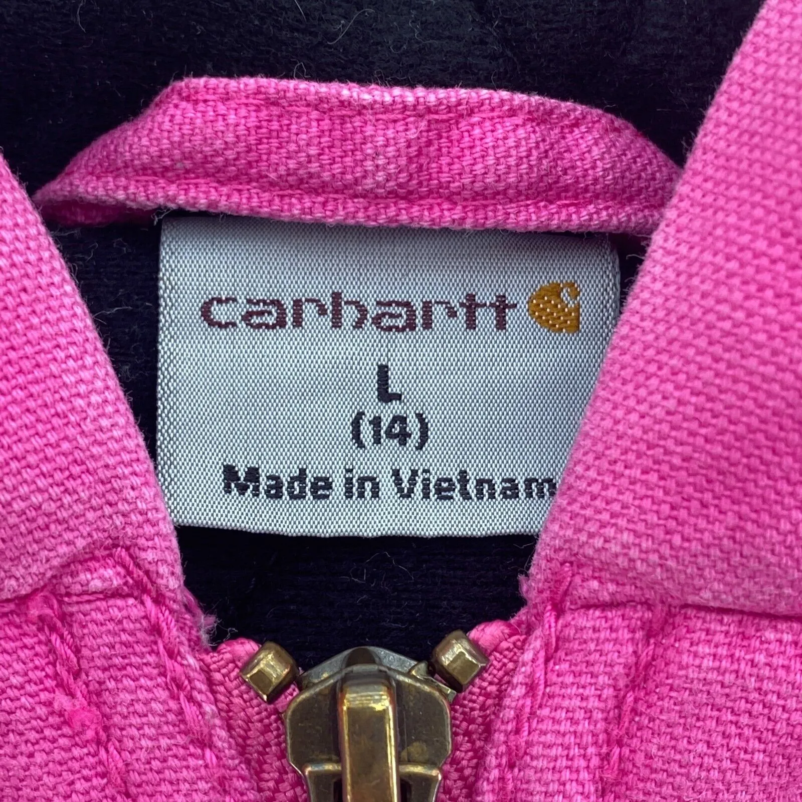 Carhartt Logo Hooded Full Zip Pink Vintage Jacket Girls Size L