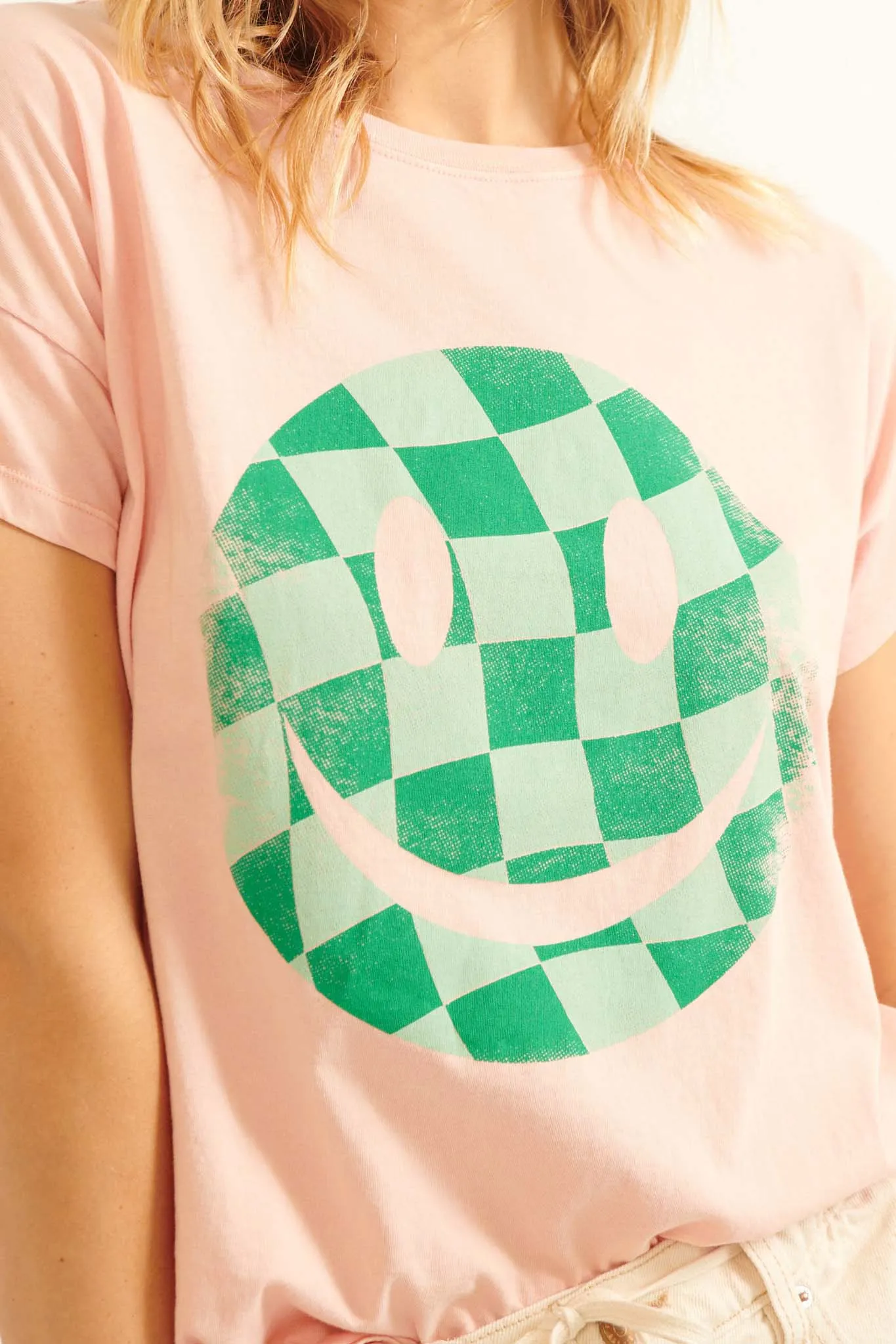 Checker Smiley Face Vintage Graphic Tee