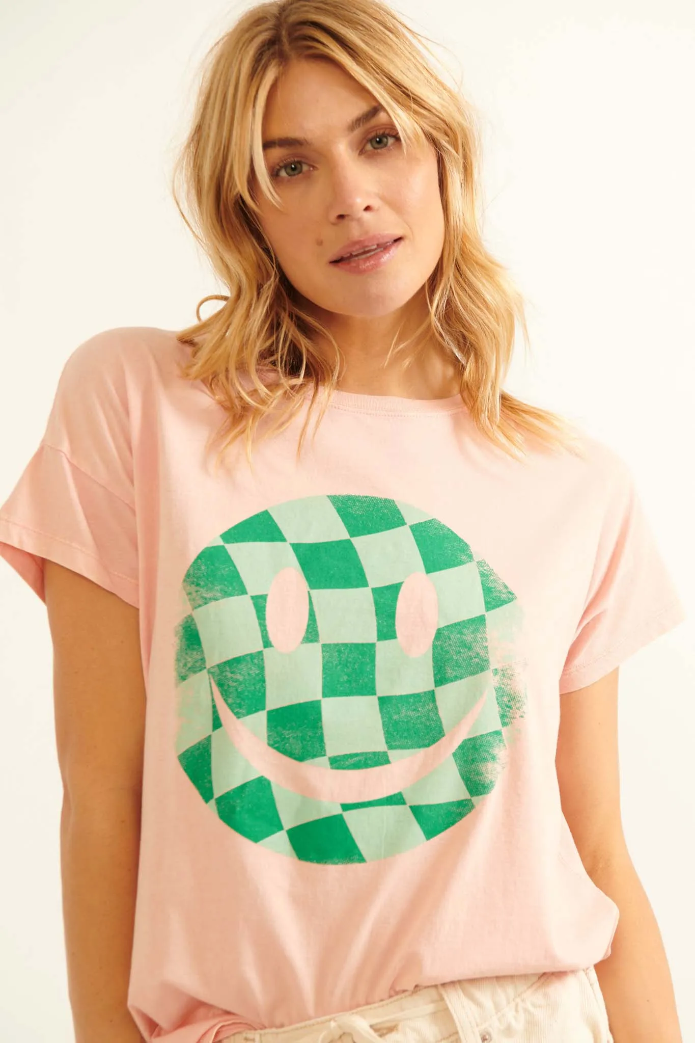 Checker Smiley Face Vintage Graphic Tee