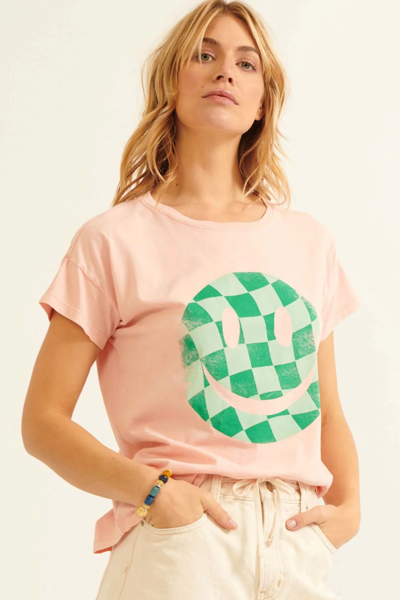 Checker Smiley Face Vintage Graphic Tee