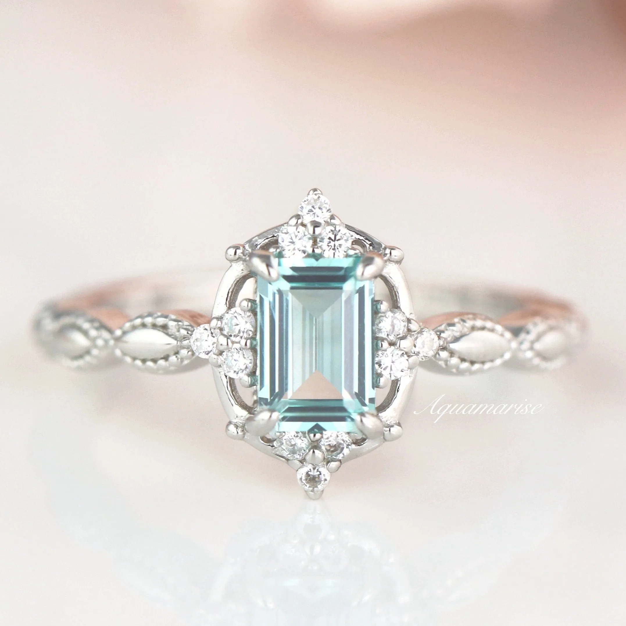 Claire Vintage Natural Aquamarine Ring- Sterling Silver