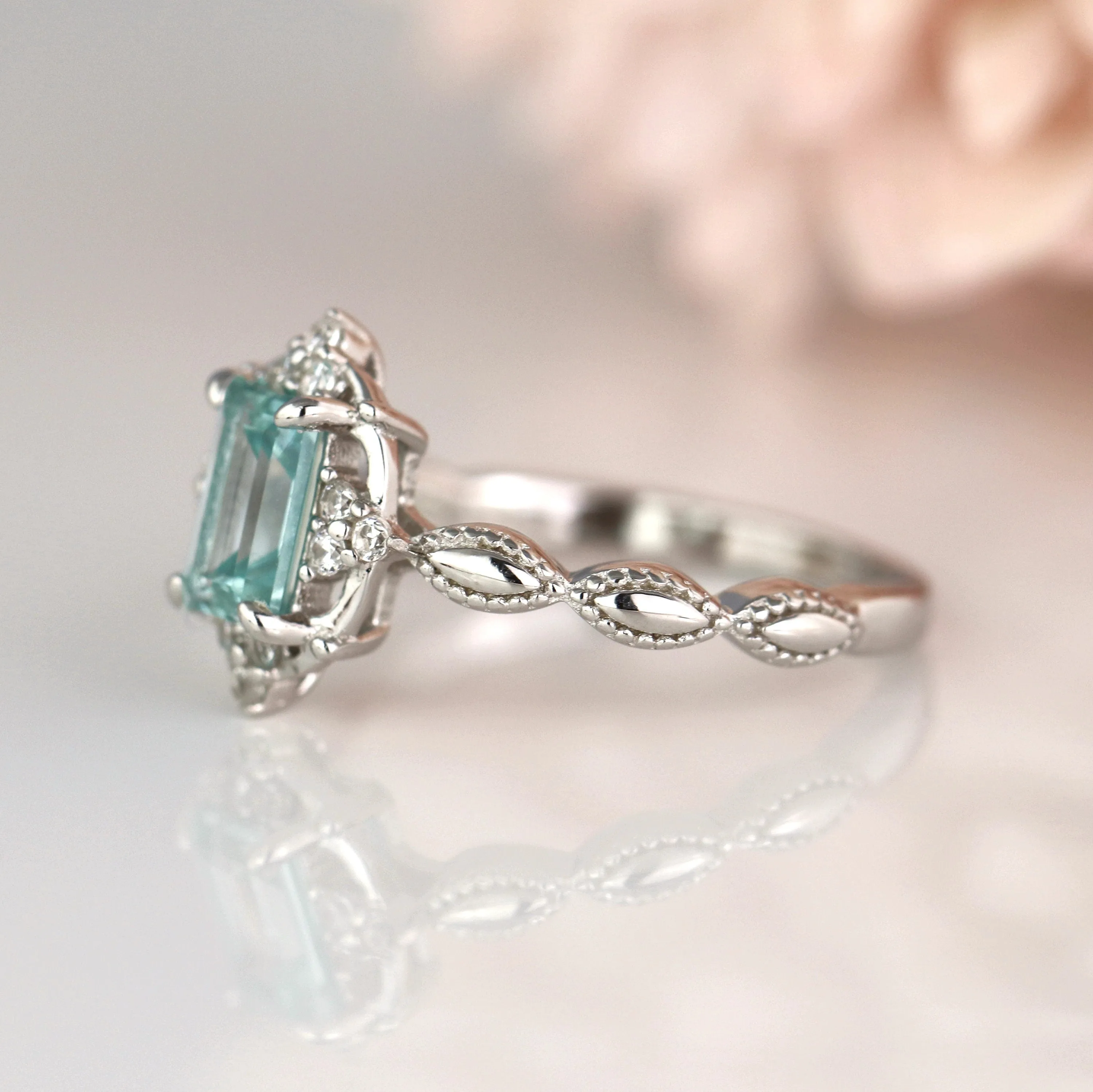 Claire Vintage Natural Aquamarine Ring- Sterling Silver