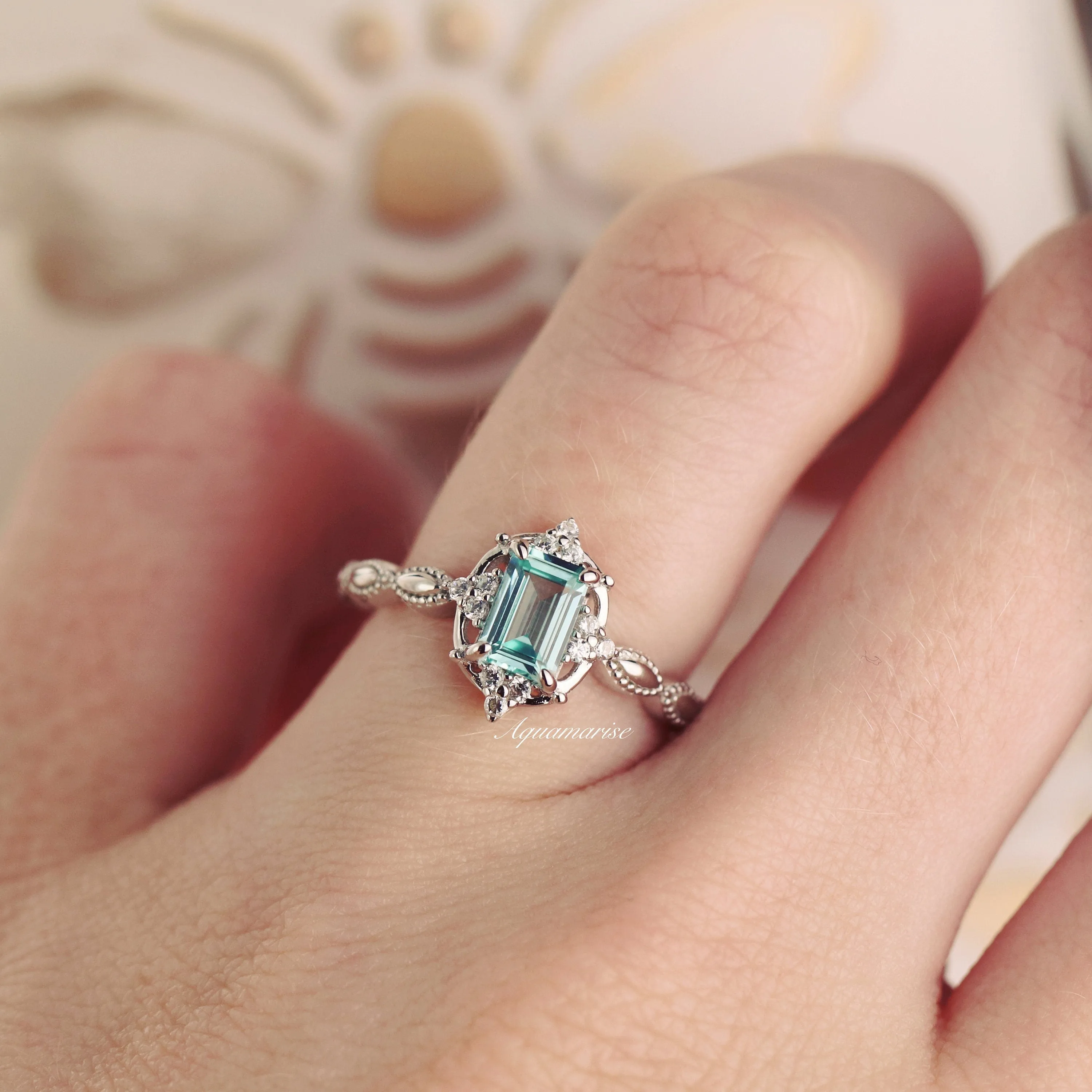 Claire Vintage Natural Aquamarine Ring- Sterling Silver