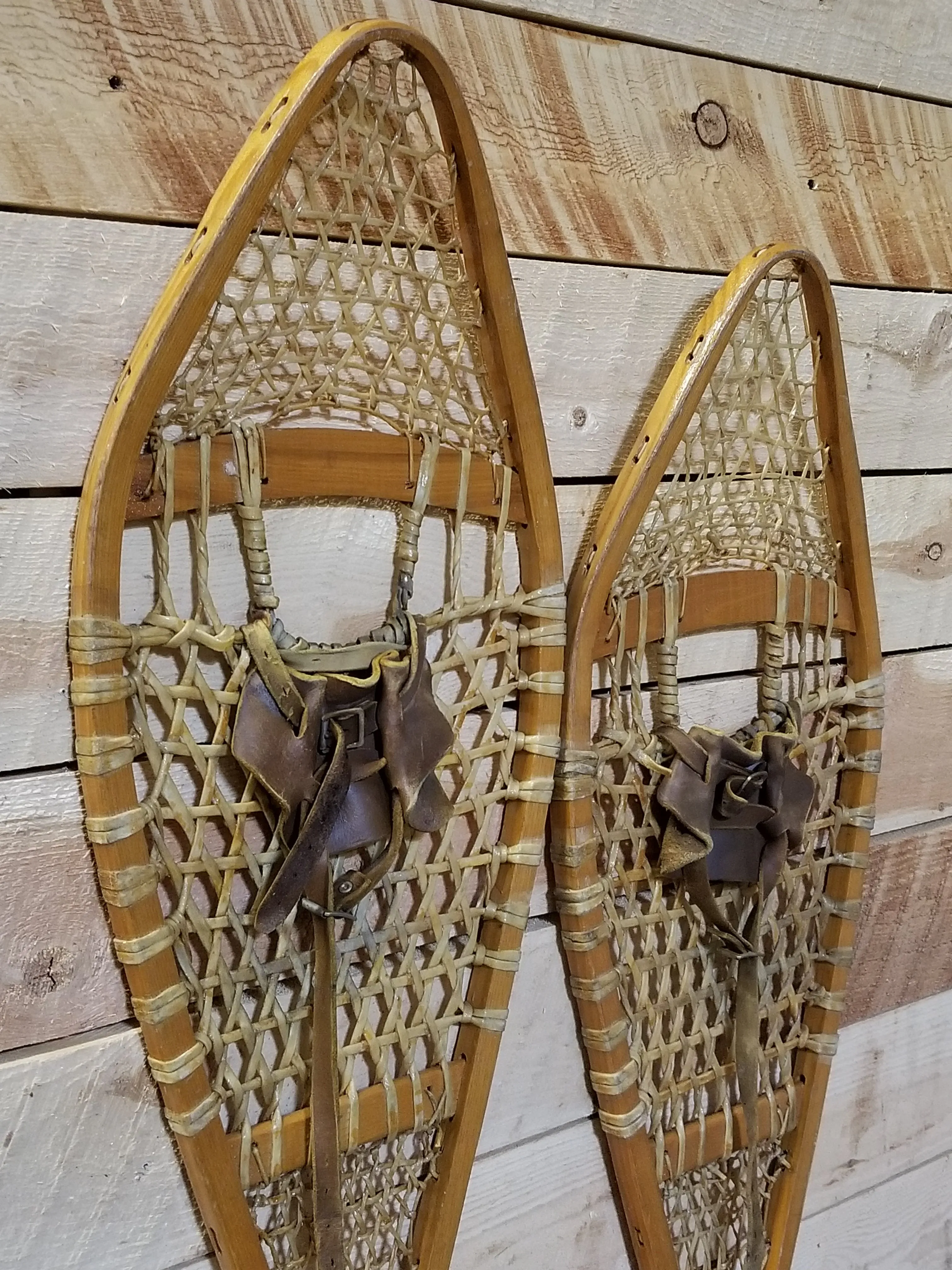 Classic Wooden Snowshoes with Leather Bindings