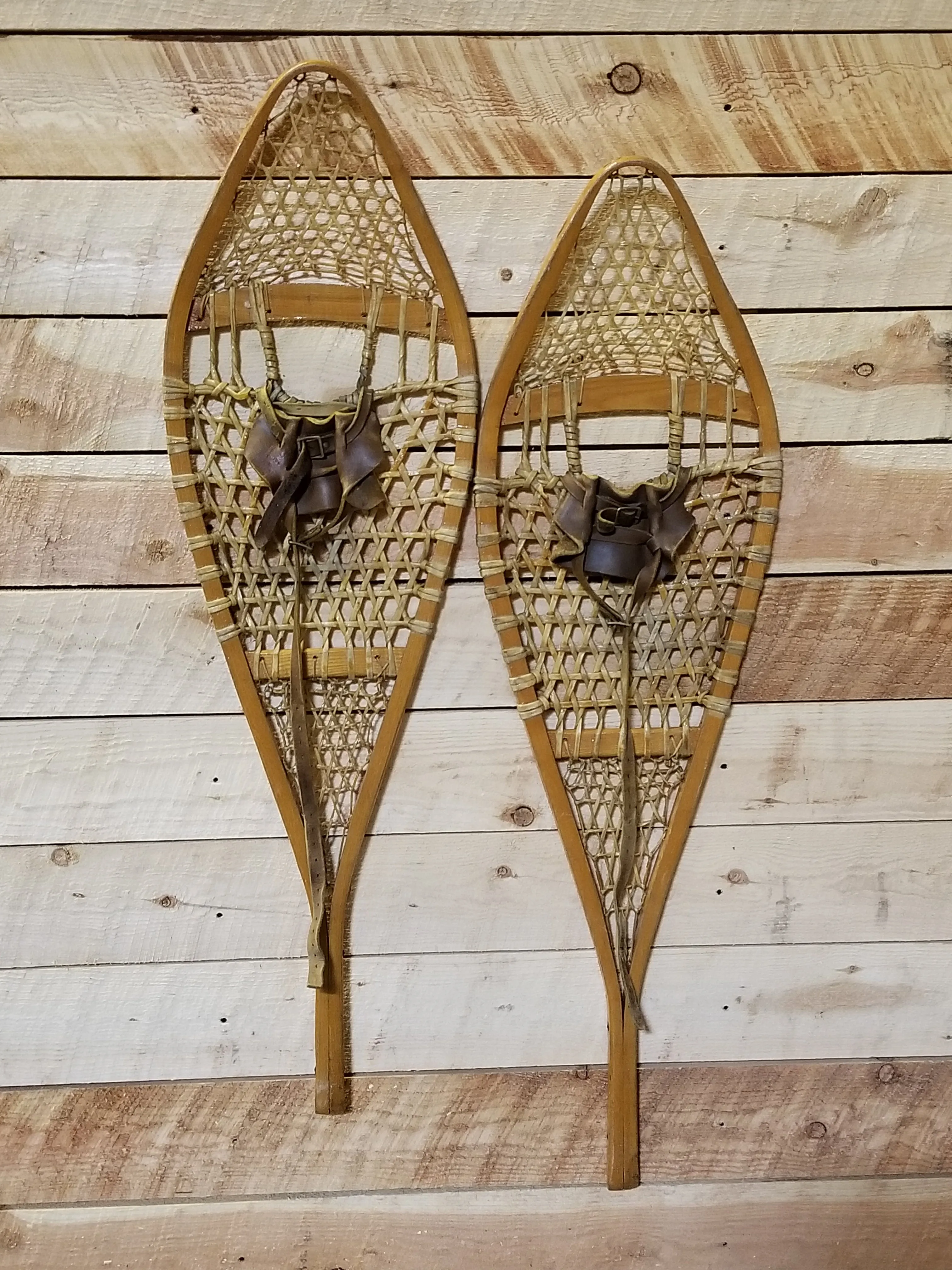 Classic Wooden Snowshoes with Leather Bindings