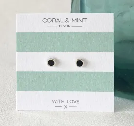 Coral And Mint Black Enamel Studs