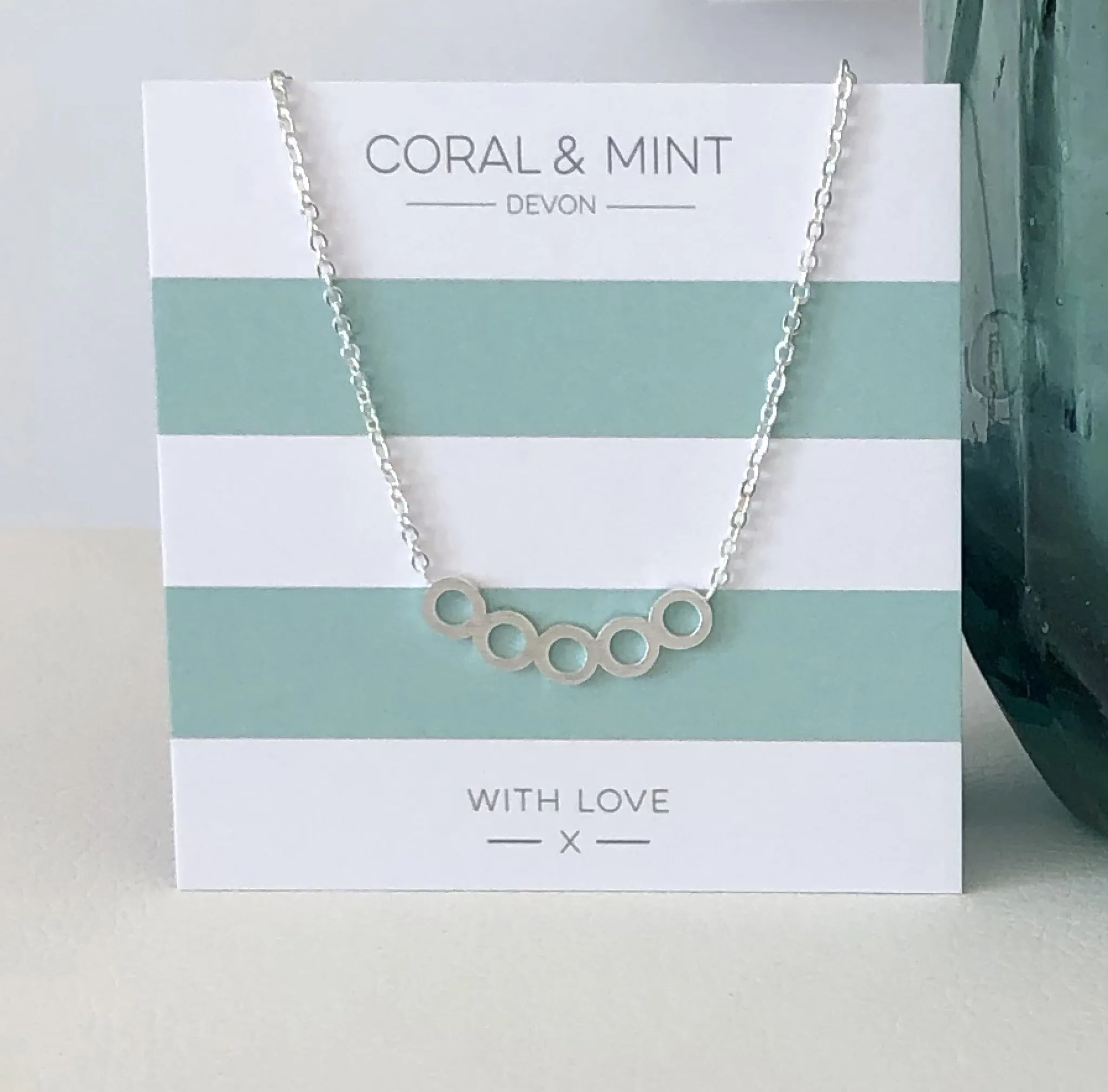 Coral And Mint Five Circle Necklace