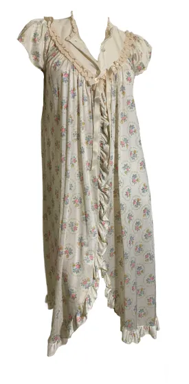 Cottagecore Floral Print Ruffled Nylon Nightgown circa 1970s