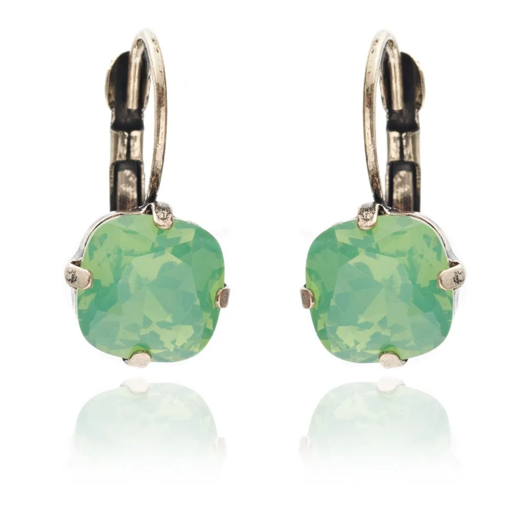 Cushion Cut Crystal Earrings: Vintage Style Green Opal Drop Earrings