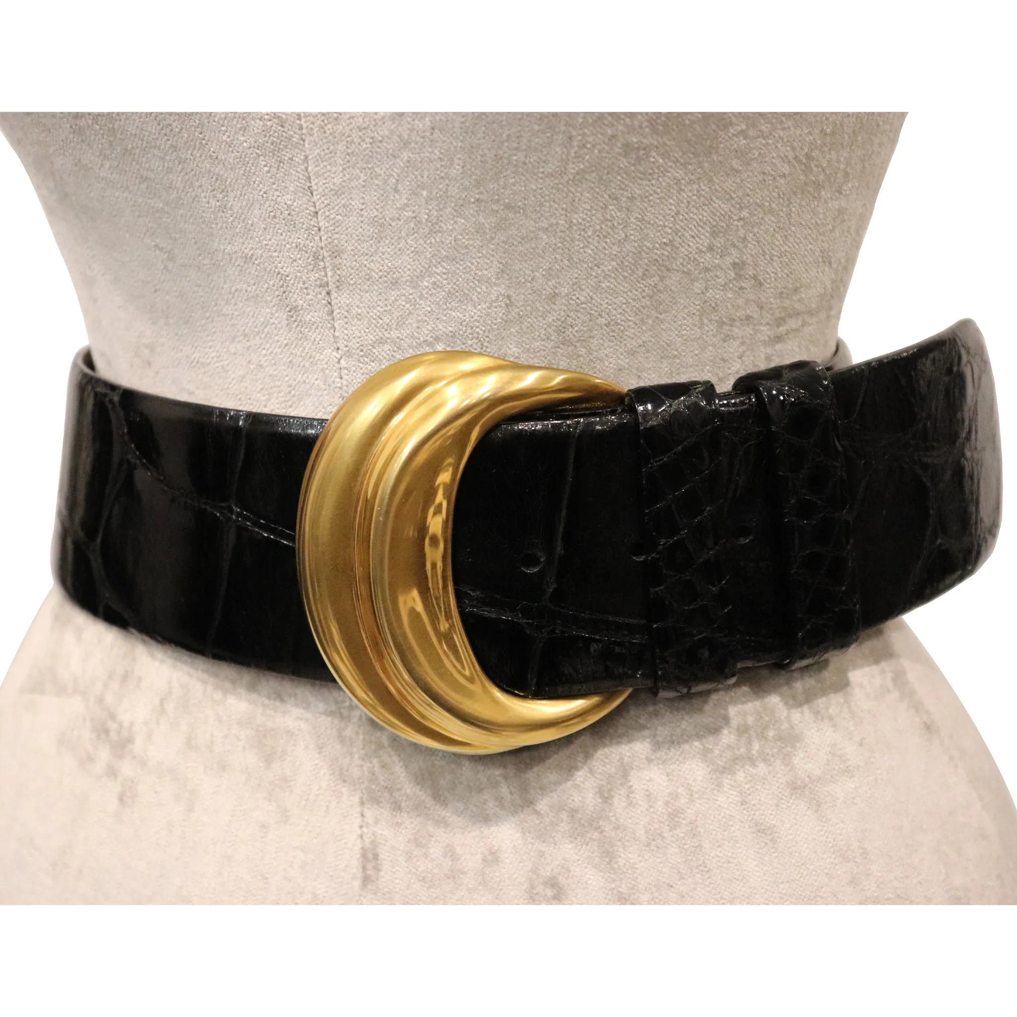 Donna Karan Alligator Belt W/ Gold Buckle Size Small