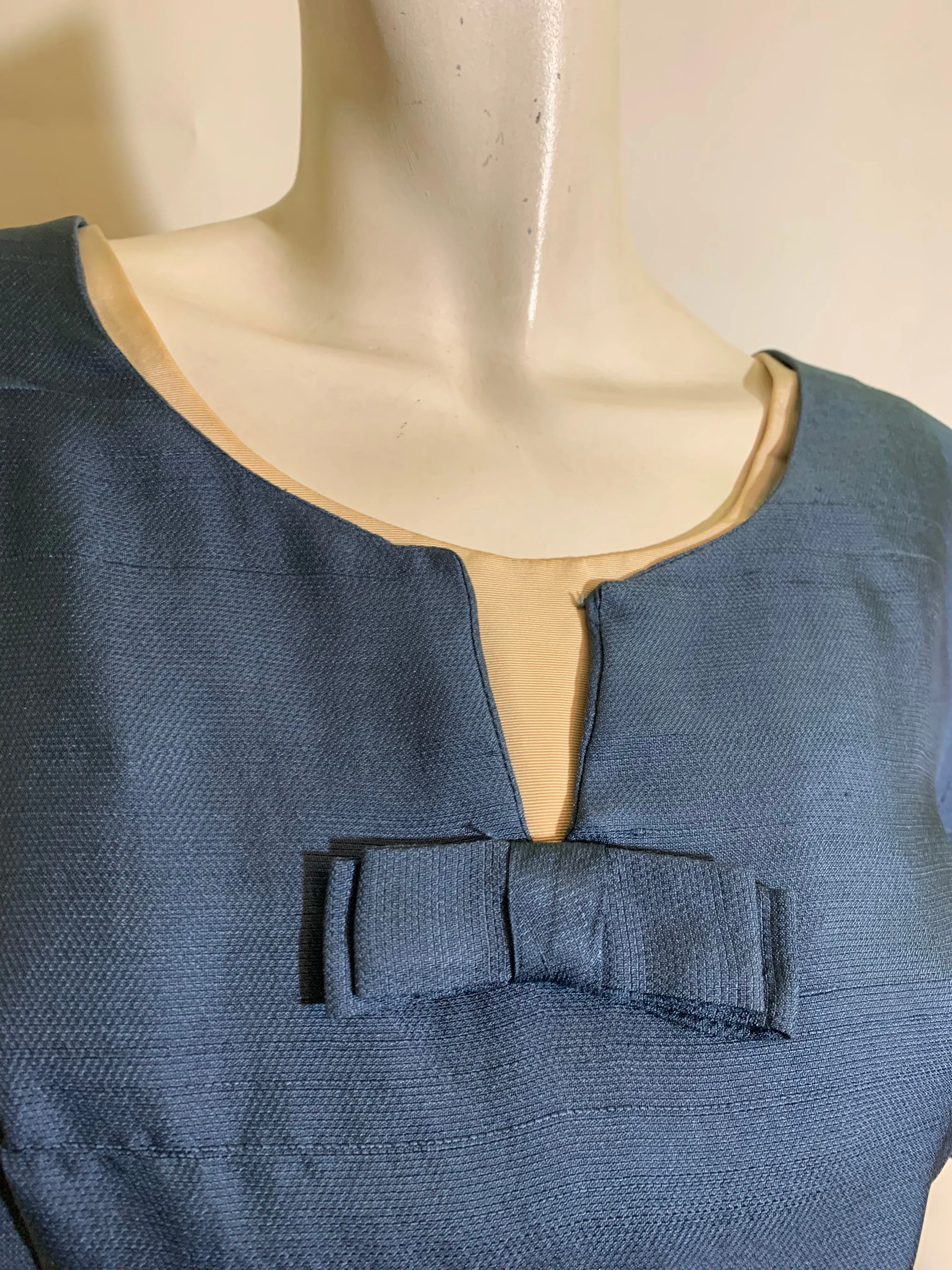 Dusky Blue Silk Day Dress circa 1960s