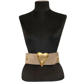 Edouard Rambaud Pour Portanera Paris Beige Suède Belt W/ Gold Metal Heart