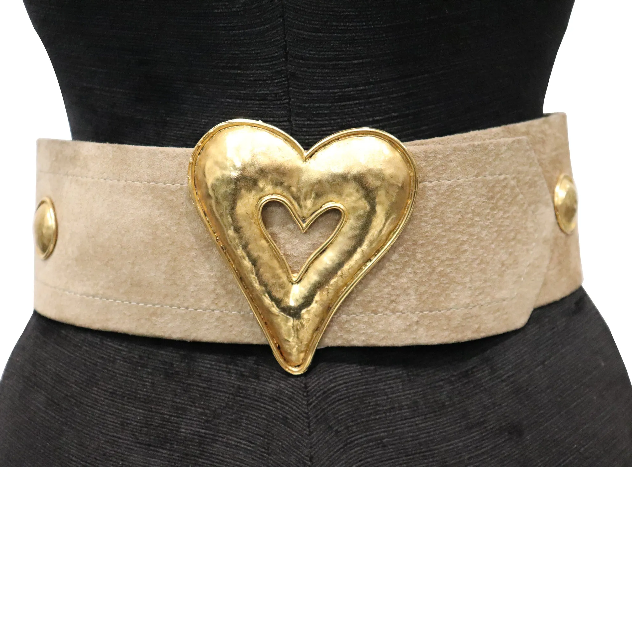 Edouard Rambaud Pour Portanera Paris Beige Suède Belt W/ Gold Metal Heart