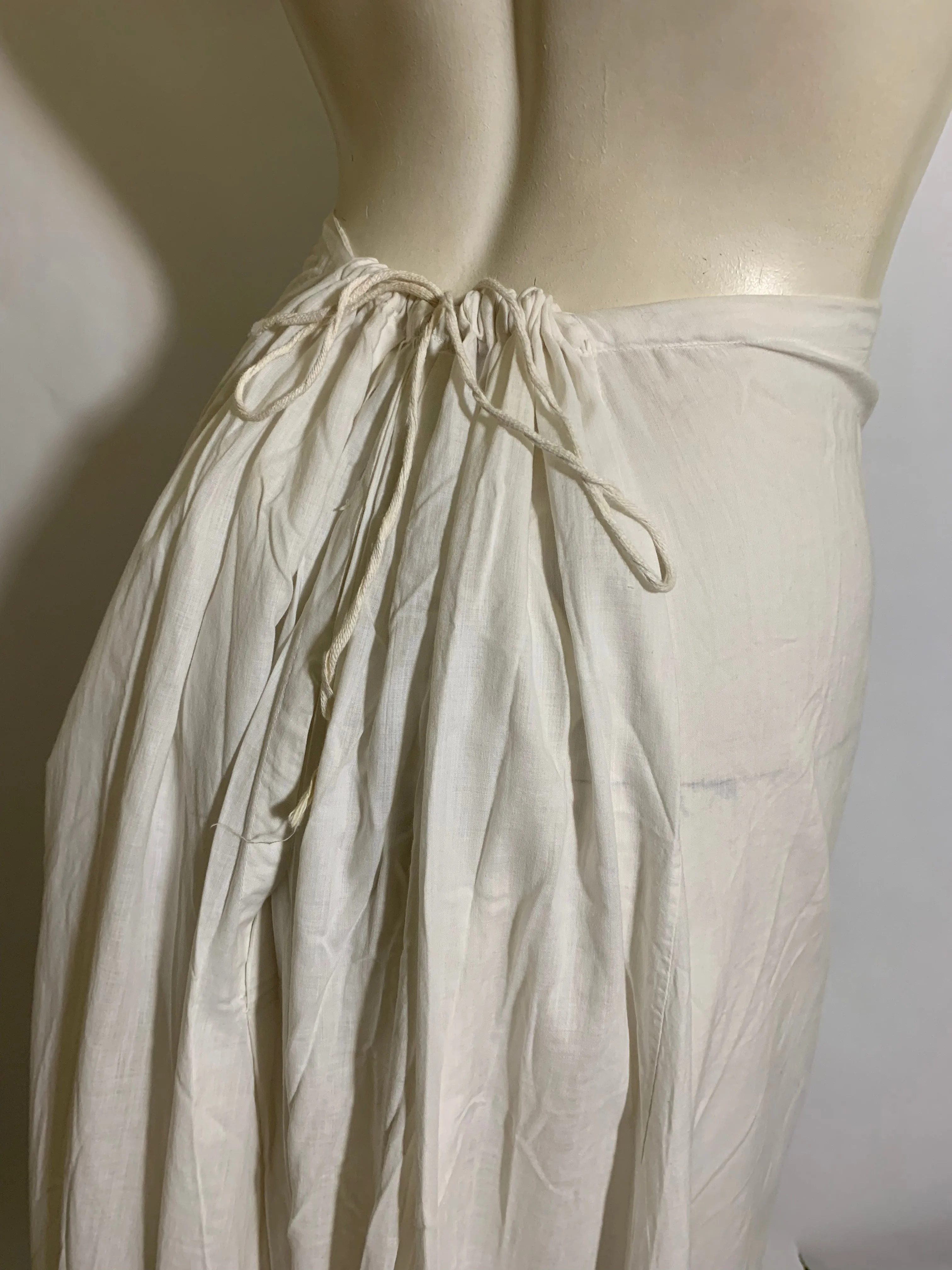 Embroidered and Lace Trimmed White Cotton Petticoat Half Slip circa 1910s