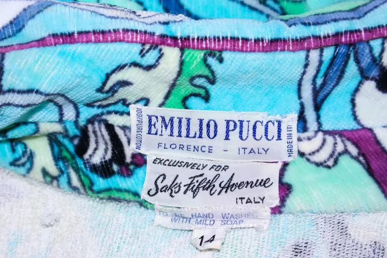 EMILIO PUCCI 1960s Terry Cloth Velour Swimsuit Cover Up Size 14