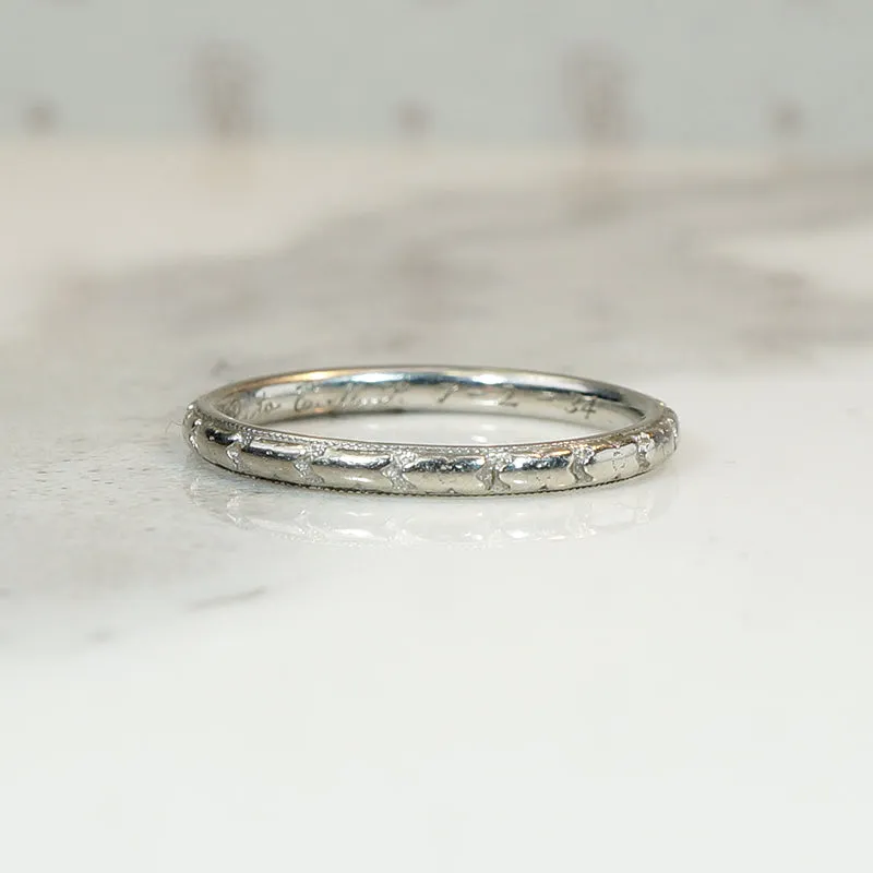 Engraved 18k White Gold Wedding Band 1934