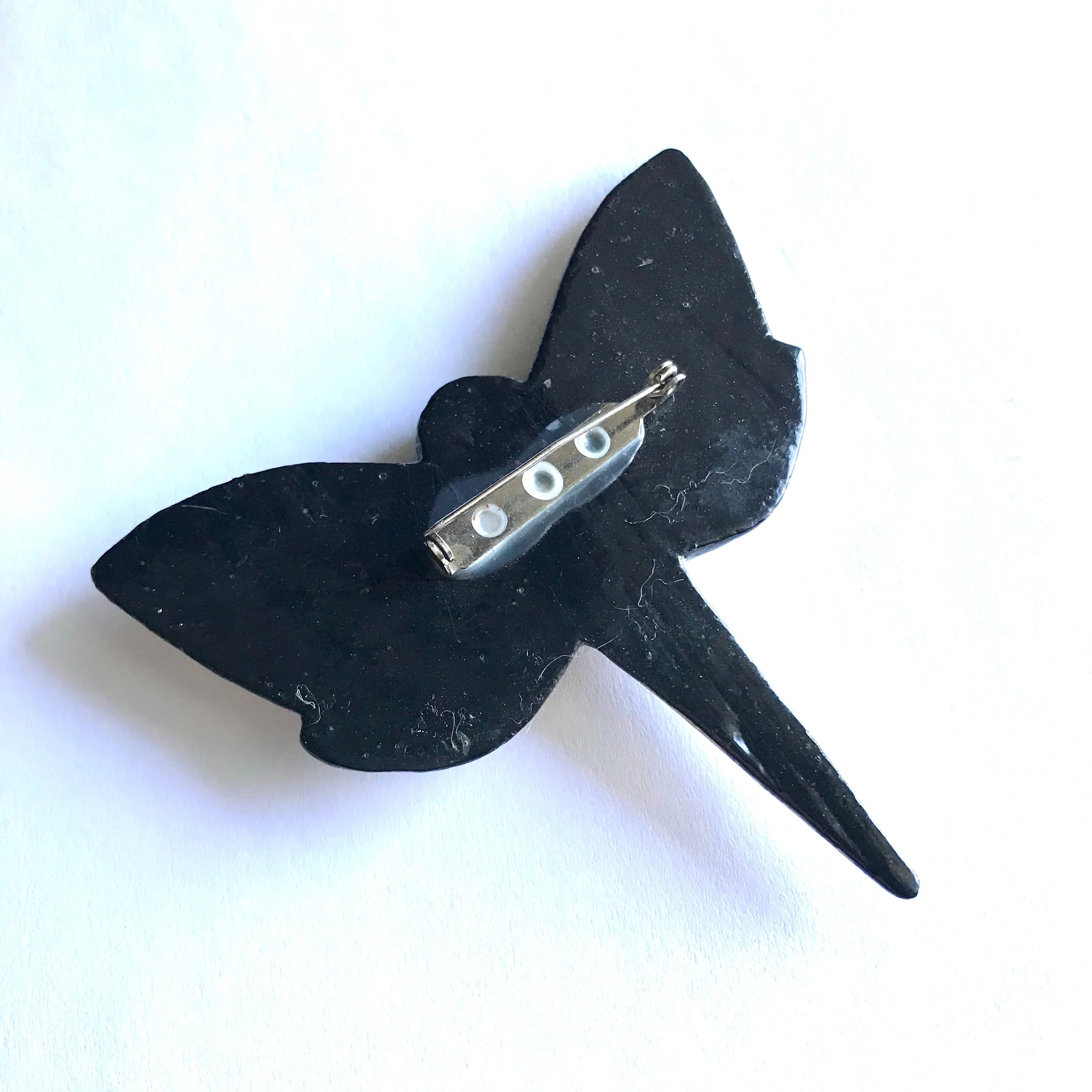 Enormous Black and Gold Wooden Dragonfly Statement Brooch circa 1970s