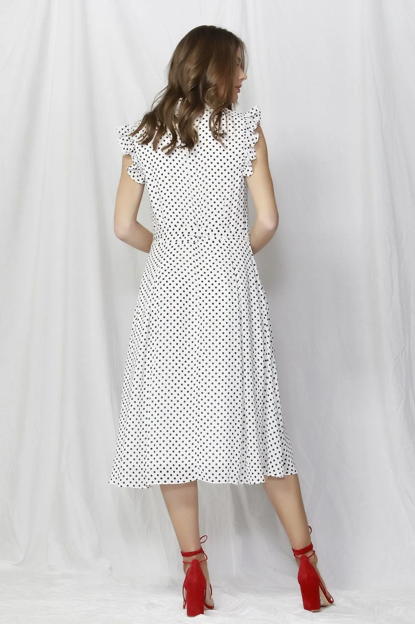 Fate   Becker Bronte Button Down Dress in White Polka Dot