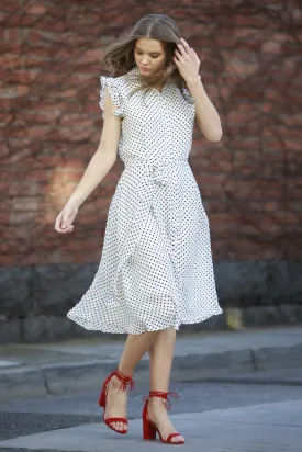 Fate   Becker Bronte Button Down Dress in White Polka Dot