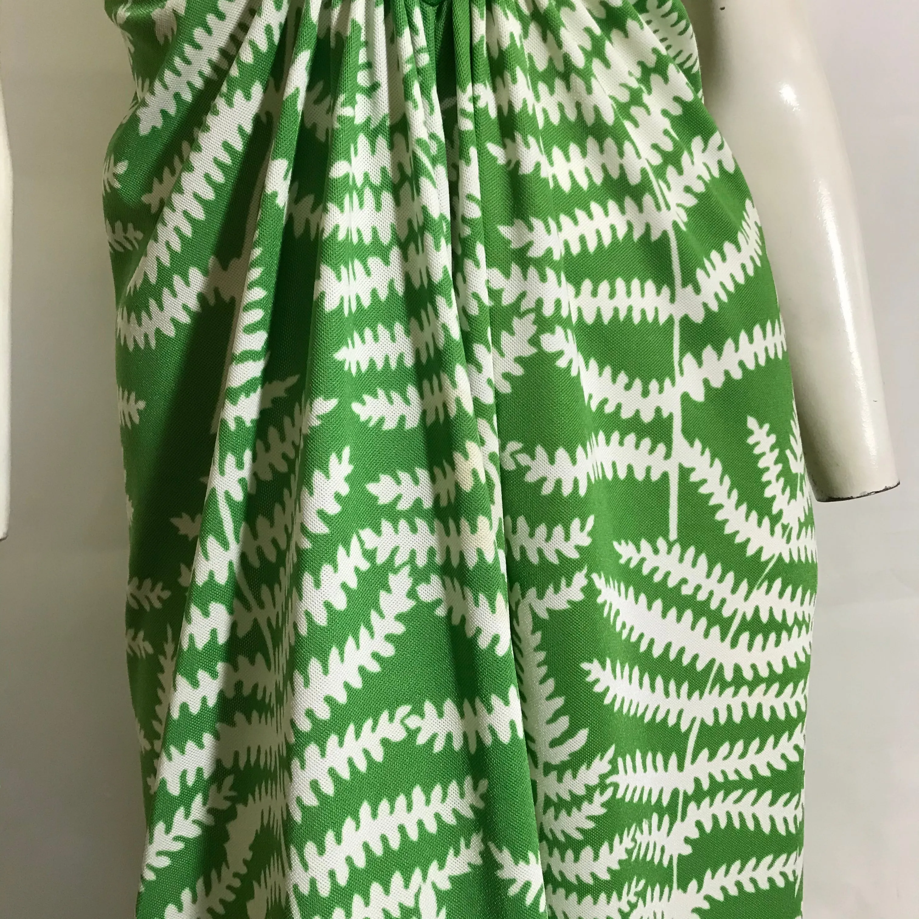 Fern Print Ruffled Neckline Tropical Maxi Dress circa 1970s