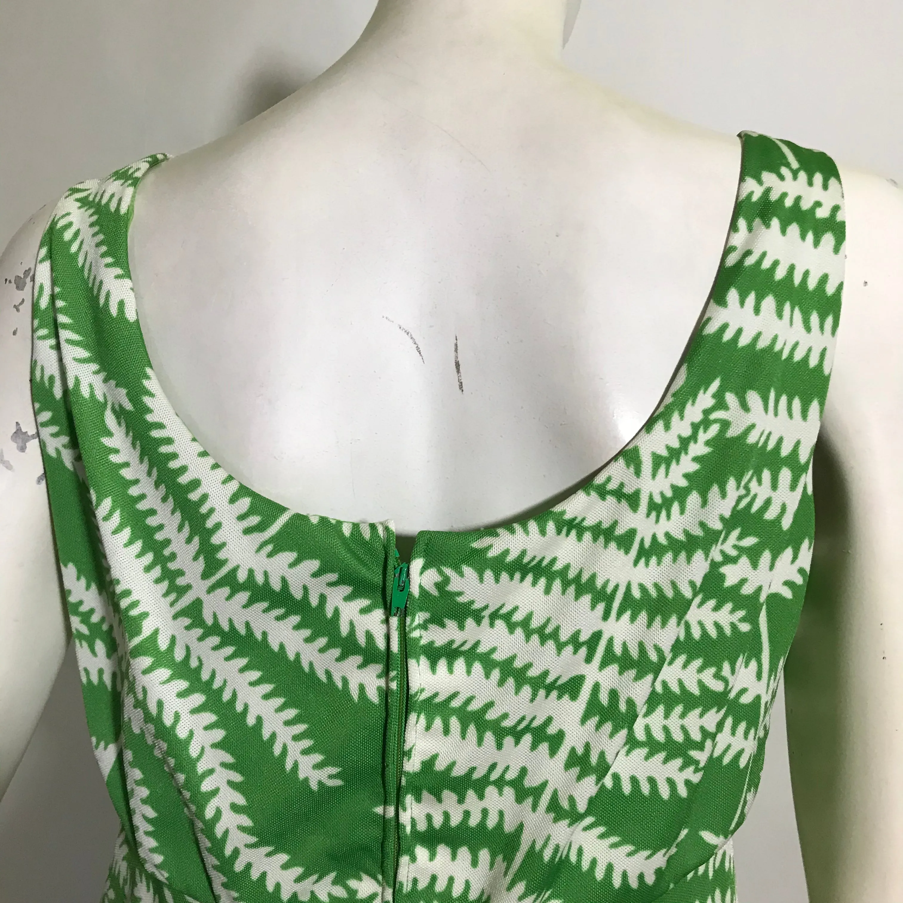 Fern Print Ruffled Neckline Tropical Maxi Dress circa 1970s