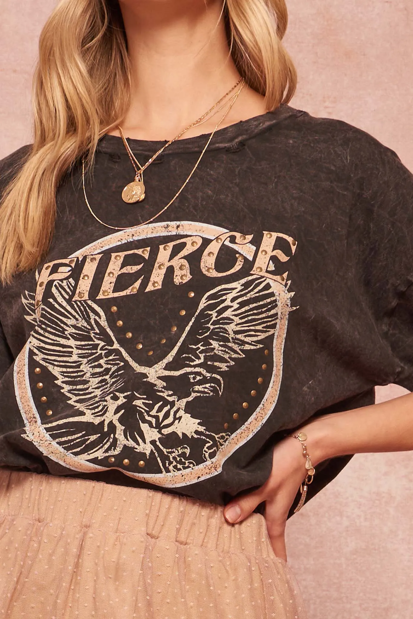 Fierce Eagle Studded Vintage-Wash Graphic Tee