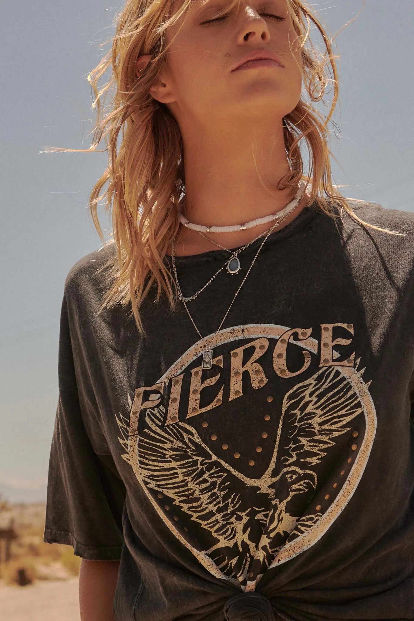 Fierce Eagle Studded Vintage-Wash Graphic Tee