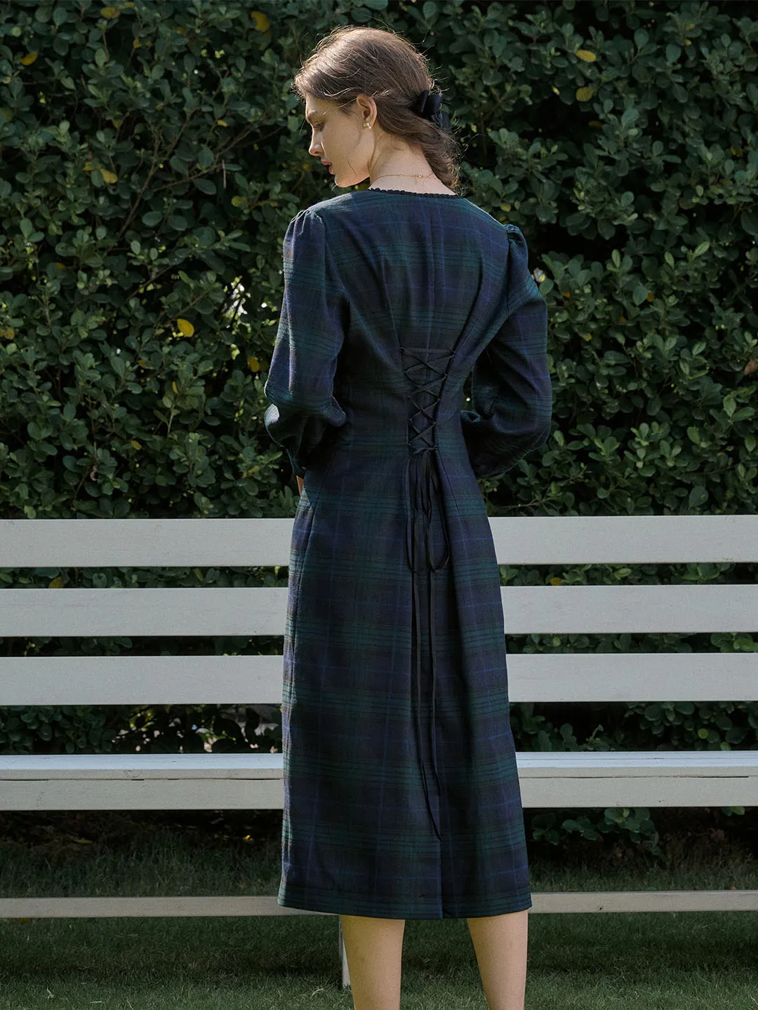 【Final Sale】Maeve Plaid Print Sweetheart Neck Knot Front Dress