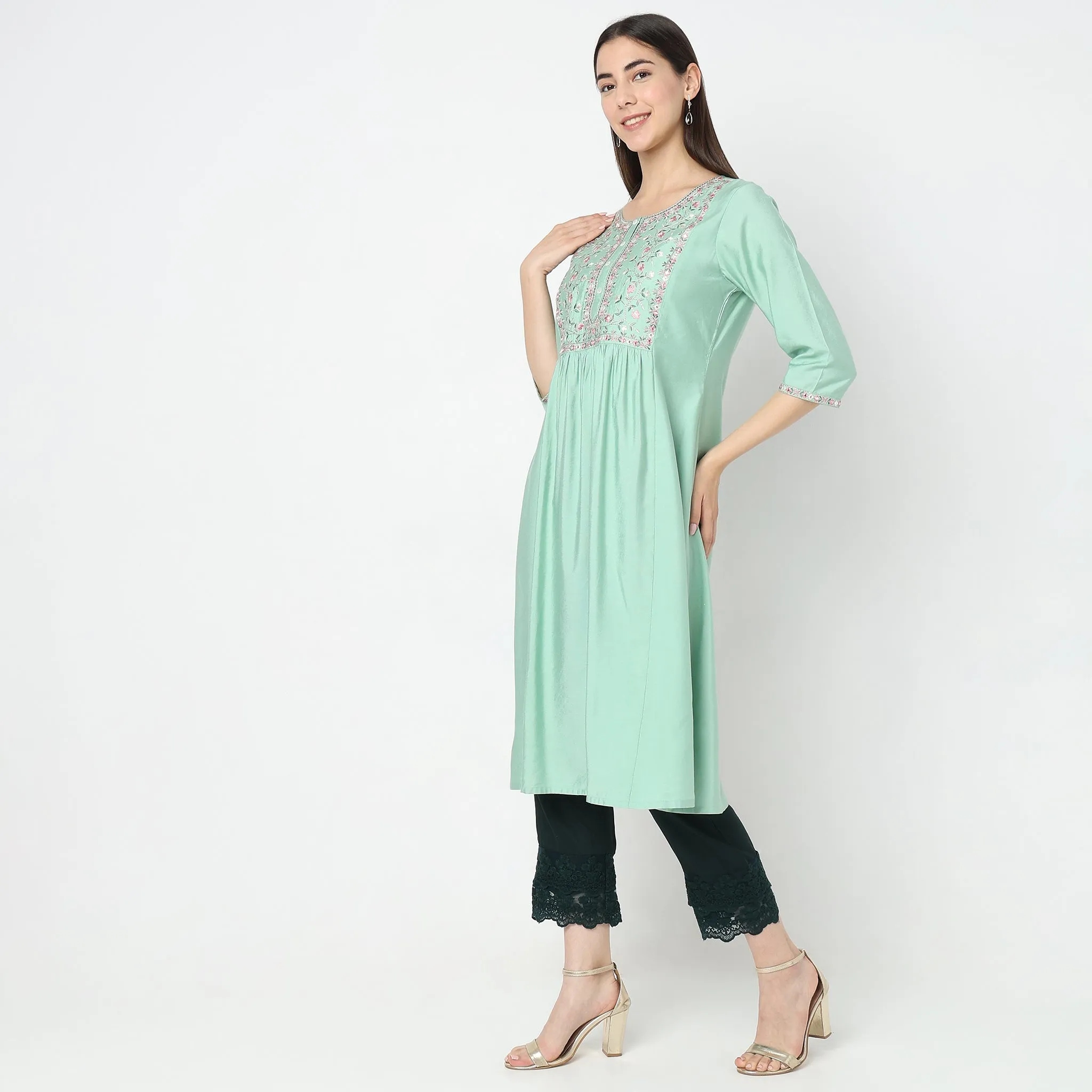 Flare Fit Embroidered Kurta