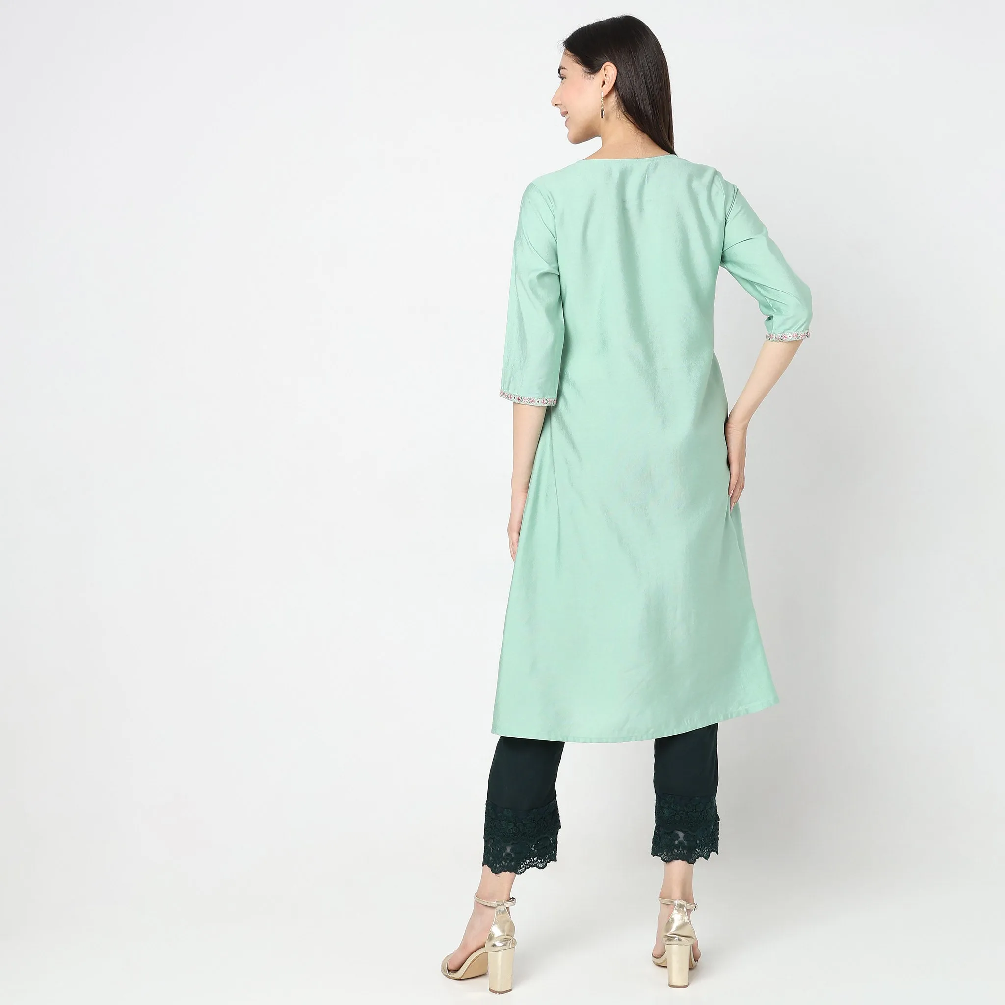 Flare Fit Embroidered Kurta