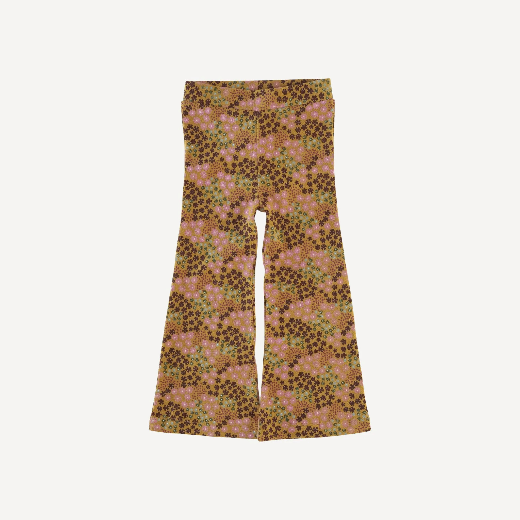 flare leg pant | honey mustard daisy ditsy | organic cotton interlock