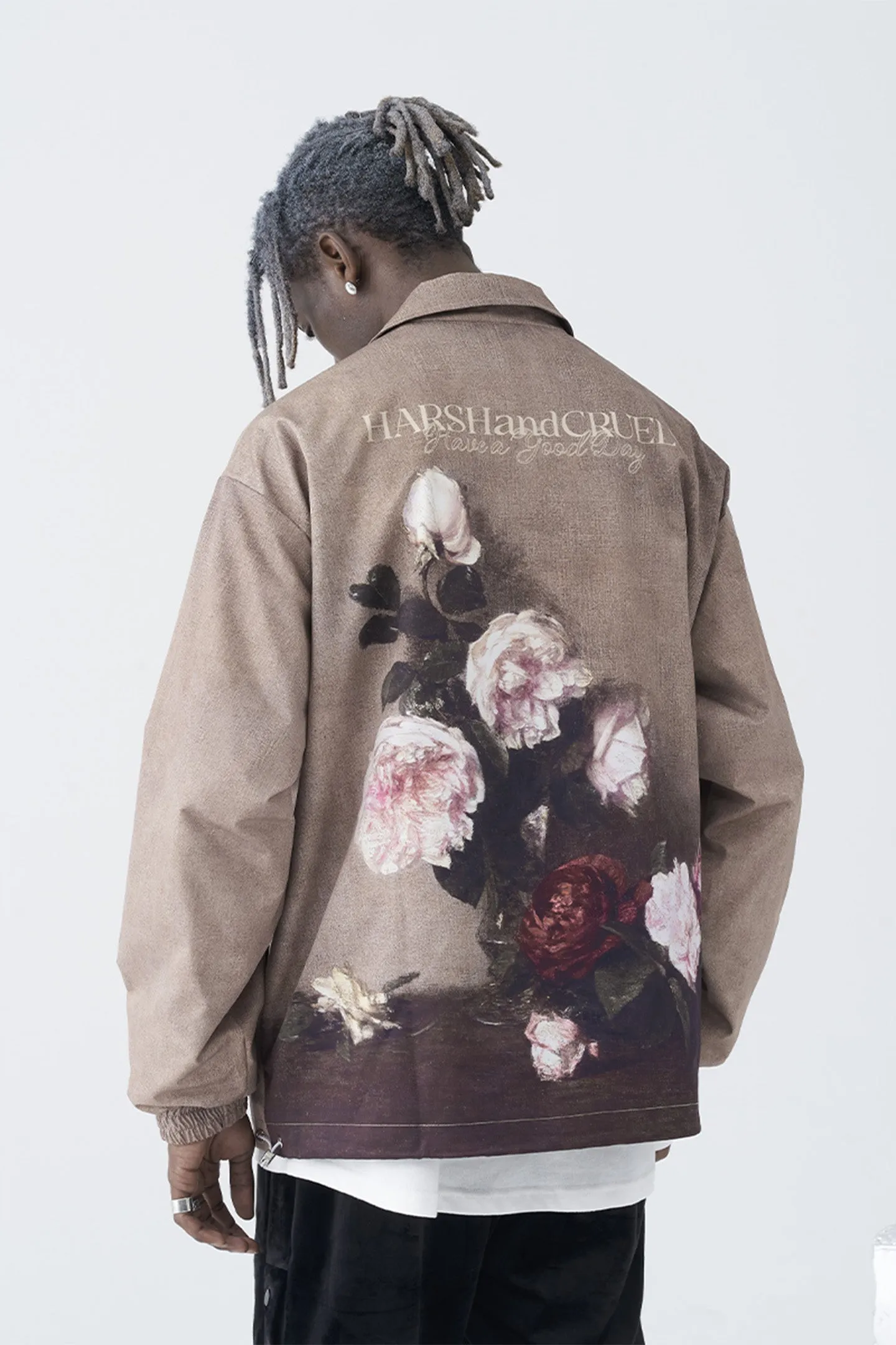 Floral Vintage Lettering Print Jacket