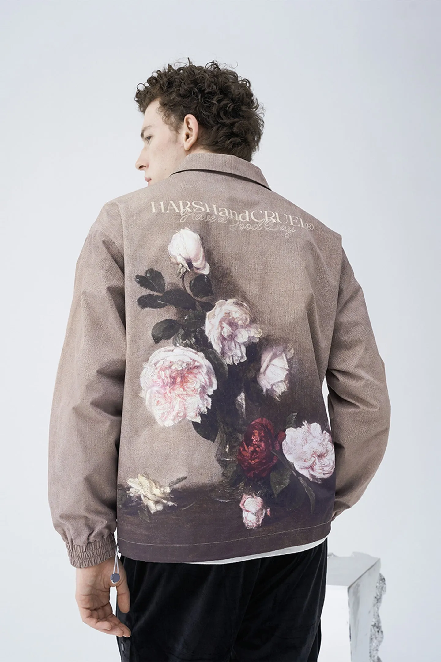 Floral Vintage Lettering Print Jacket