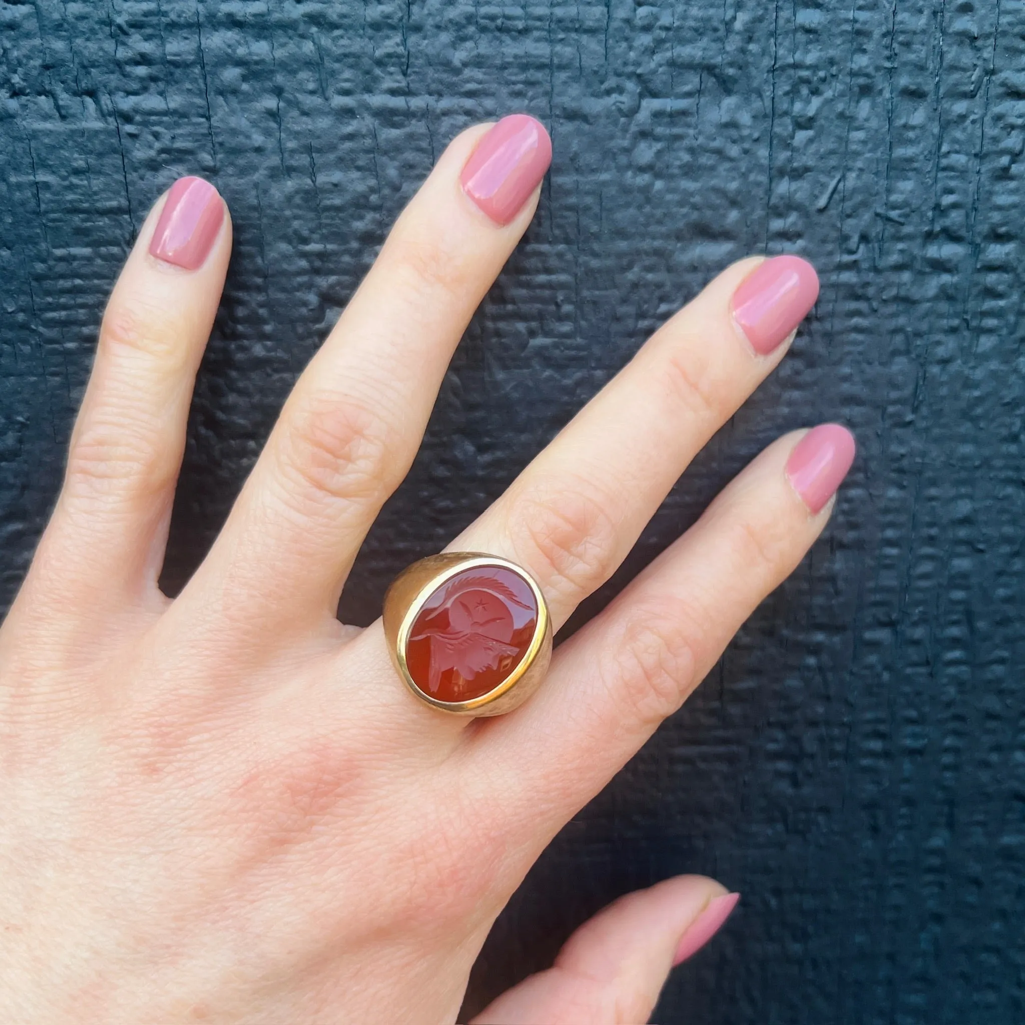 Florentine Finish Roman Soldier Intaglio Signet Ring