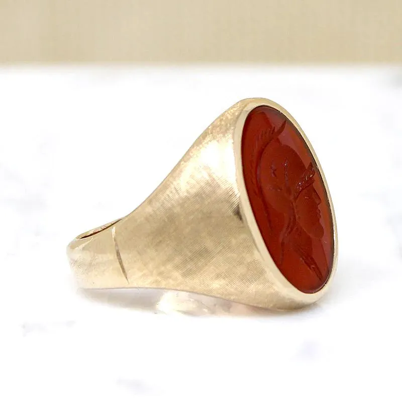 Florentine Finish Roman Soldier Intaglio Signet Ring