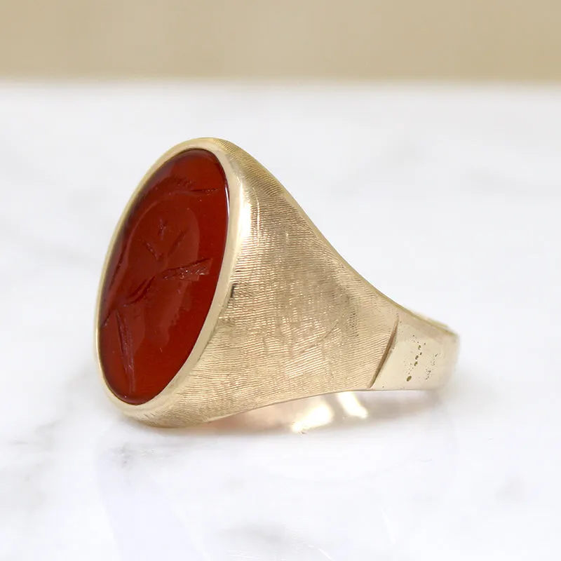 Florentine Finish Roman Soldier Intaglio Signet Ring