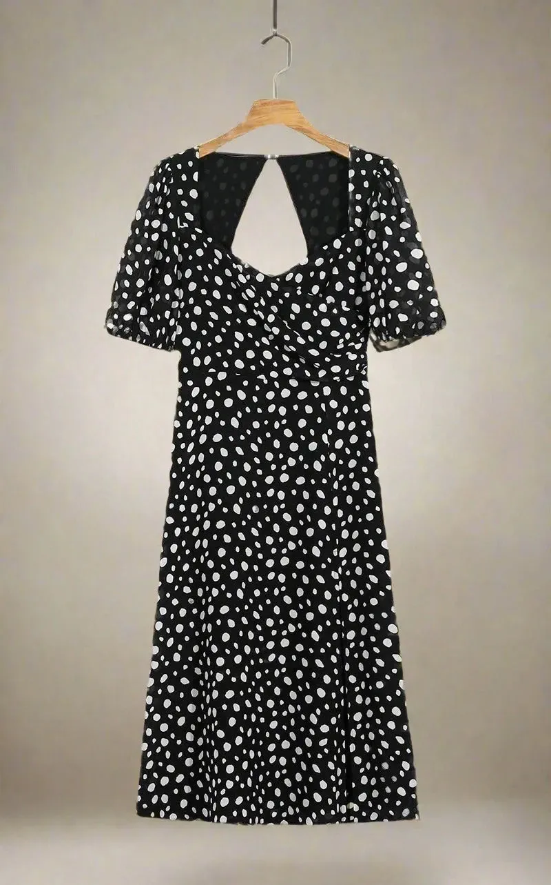 Freya Polka Dot Midi Dress with Sweetheart Neckline