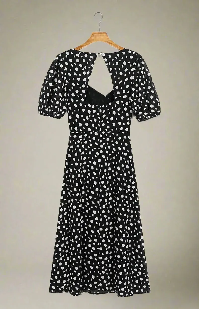 Freya Polka Dot Midi Dress with Sweetheart Neckline