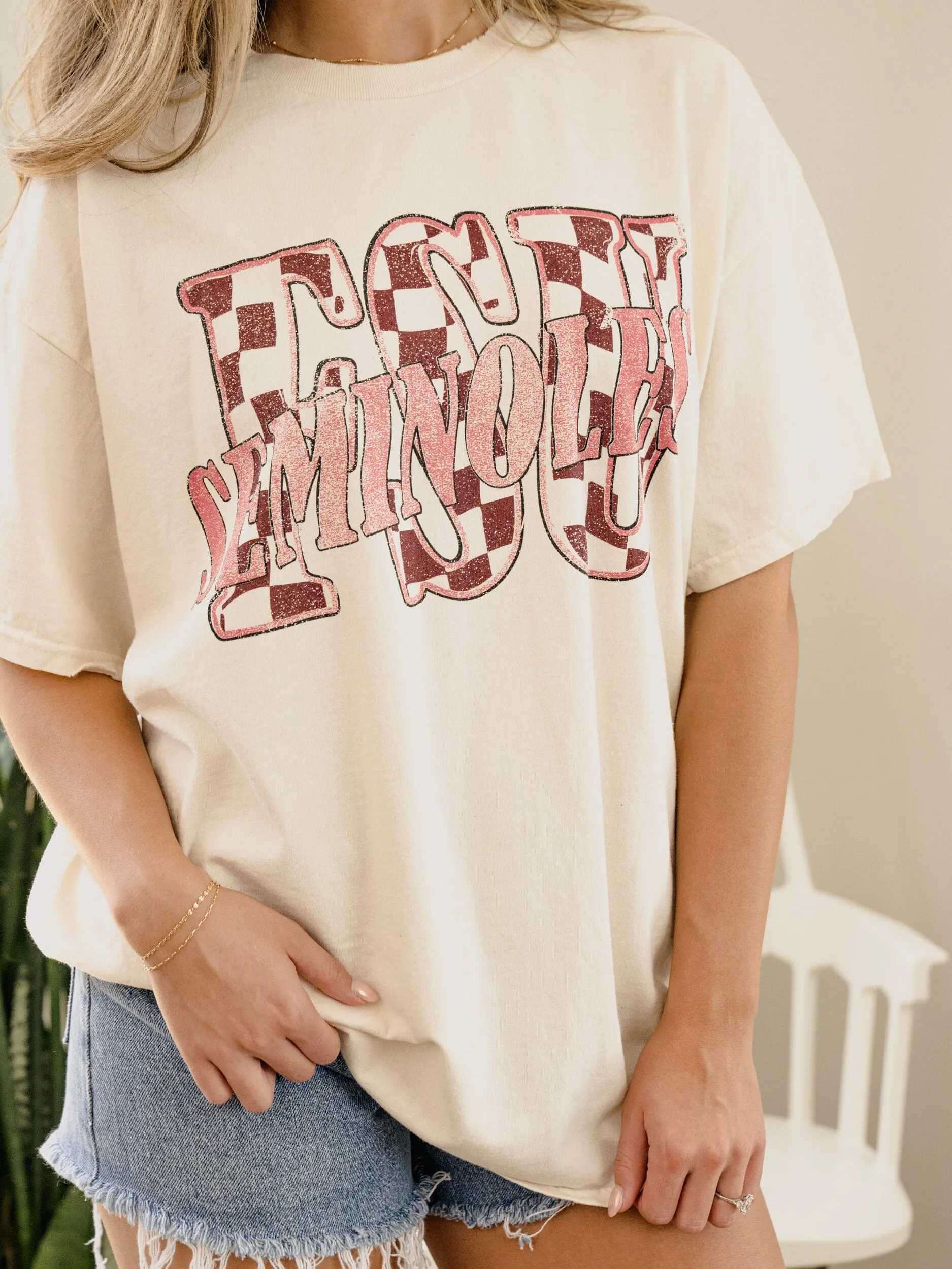 FSU Seminoles Twisted Check Off White Thrifted Tee