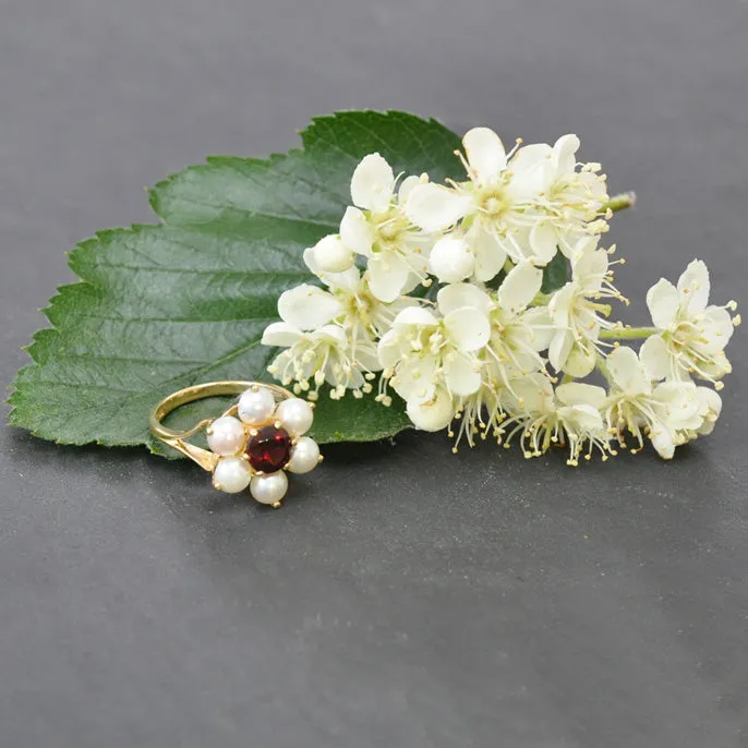 Garnet & Pearl Cluster Ring