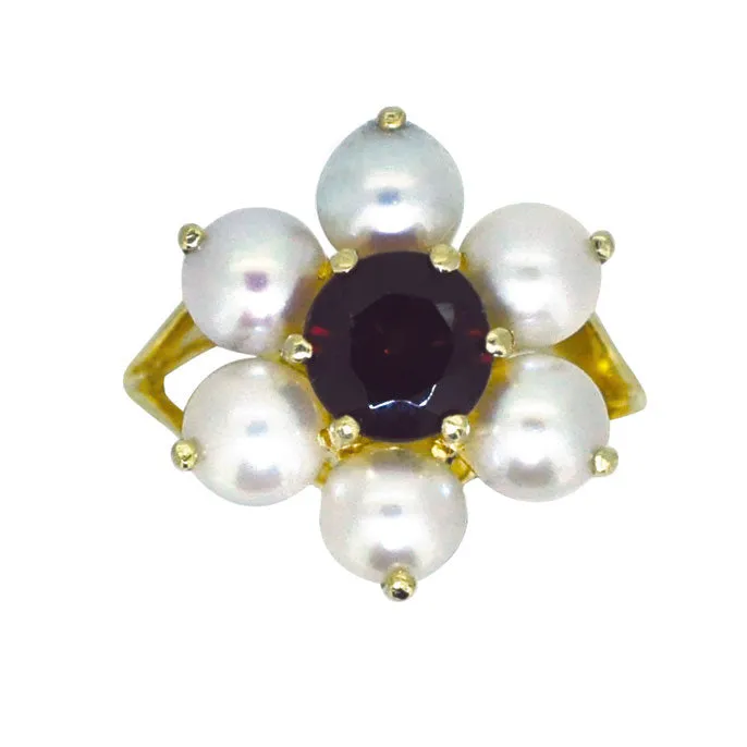 Garnet & Pearl Cluster Ring