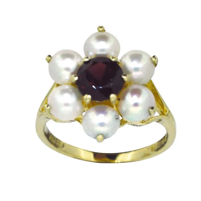 Garnet & Pearl Cluster Ring