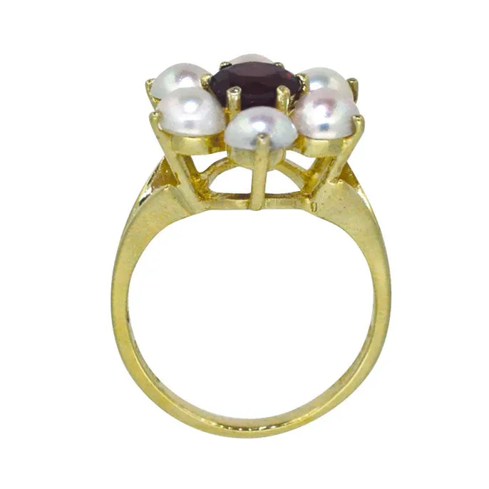 Garnet & Pearl Cluster Ring