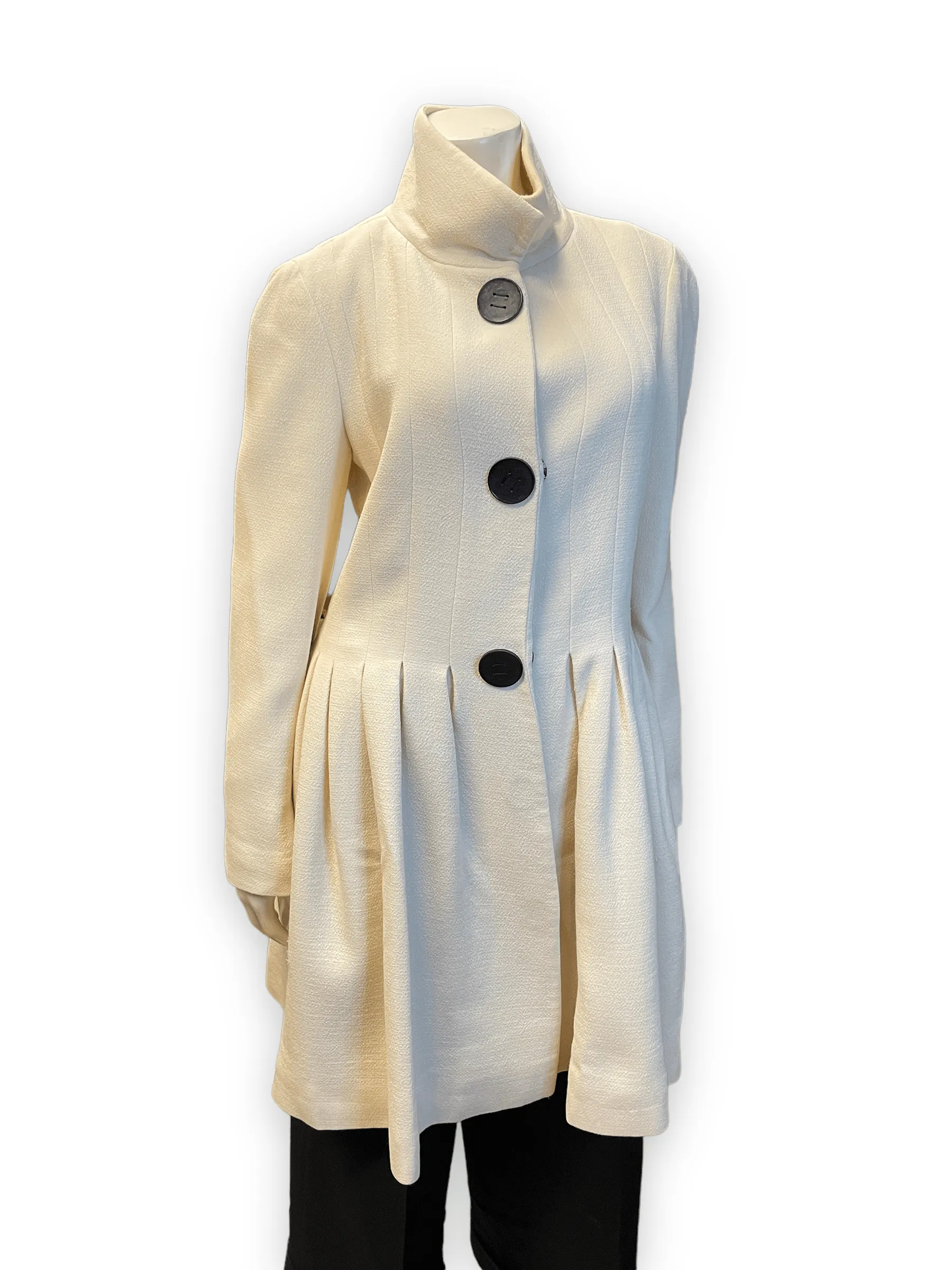 Giambattista Valli Vintage Fitted Cream Wool Dress Coat Made in Italy Size M