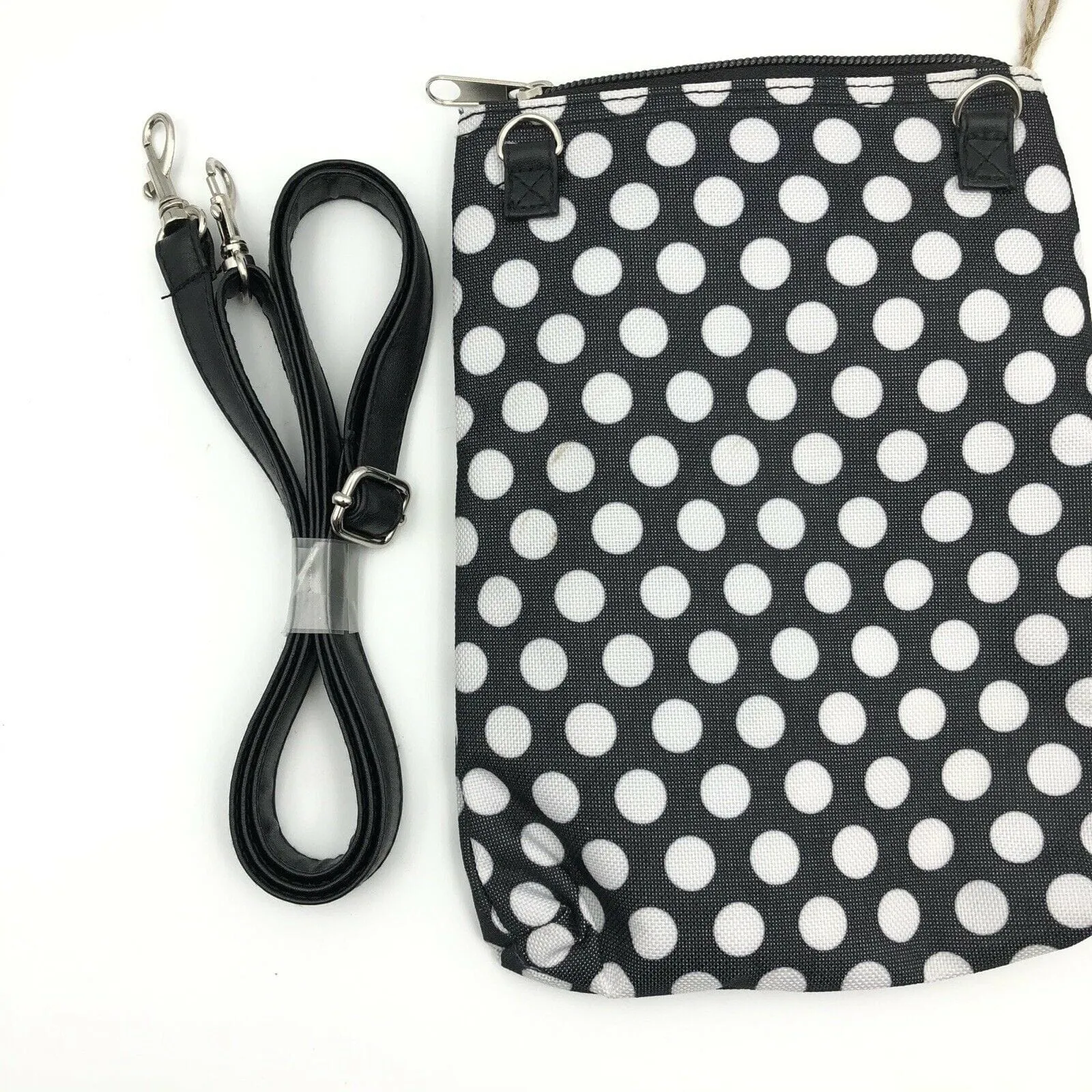 GNB Polka Dot Black White Womens Cross Body Bag Detachable Strap Size Small Zip