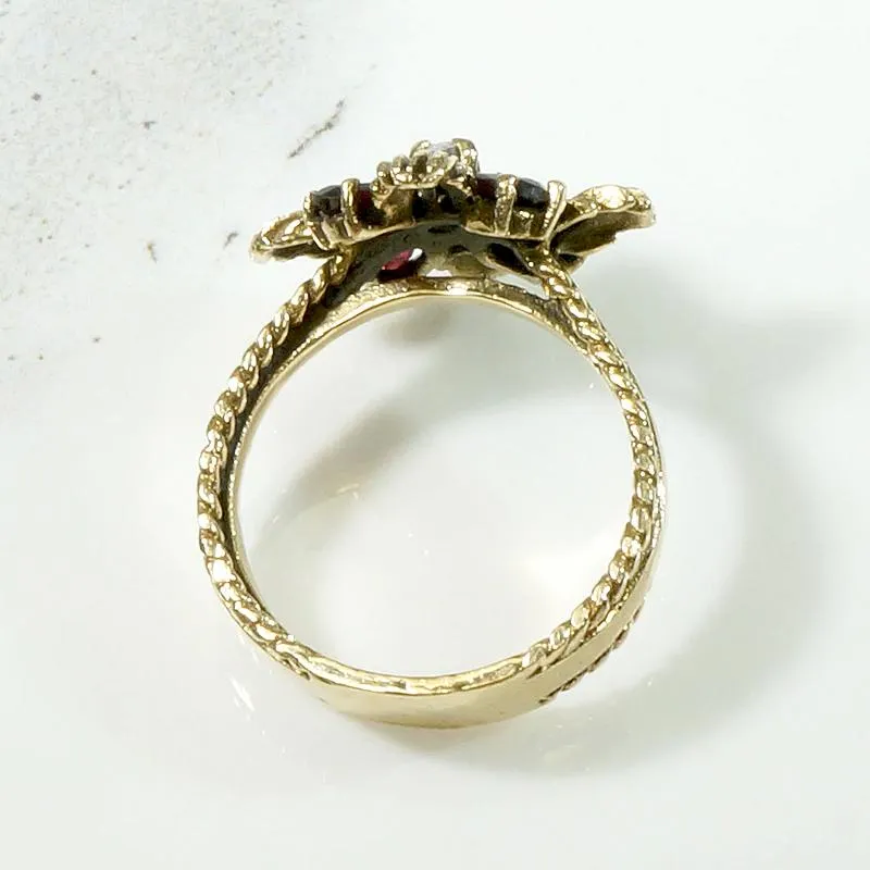 Gold & Garnet Petaled Flower Ring