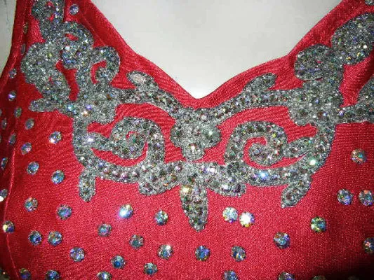 GORGEOUS VINTAGE GLAMOUR GIRL BRILLIANTLY SPARKLING RHINESTONE ENCRUSTED SWIMSUIT IN SCARLET PAGEANT SWIMSUIT - PERFECT FOR VIVA LAS VEGAS